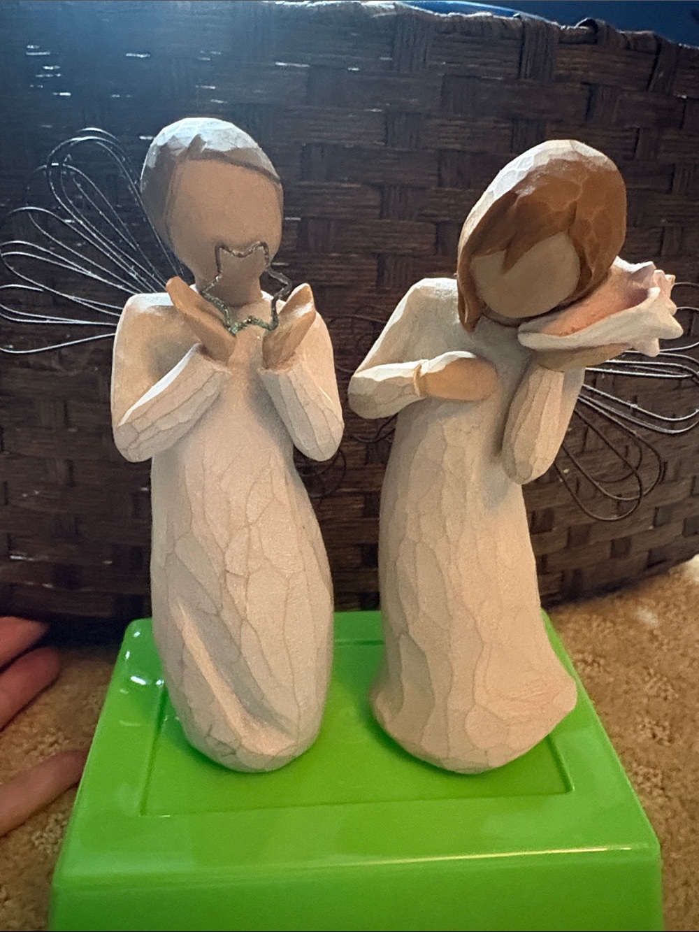 Willow Tree Angel Figurine Pair in White and Brown